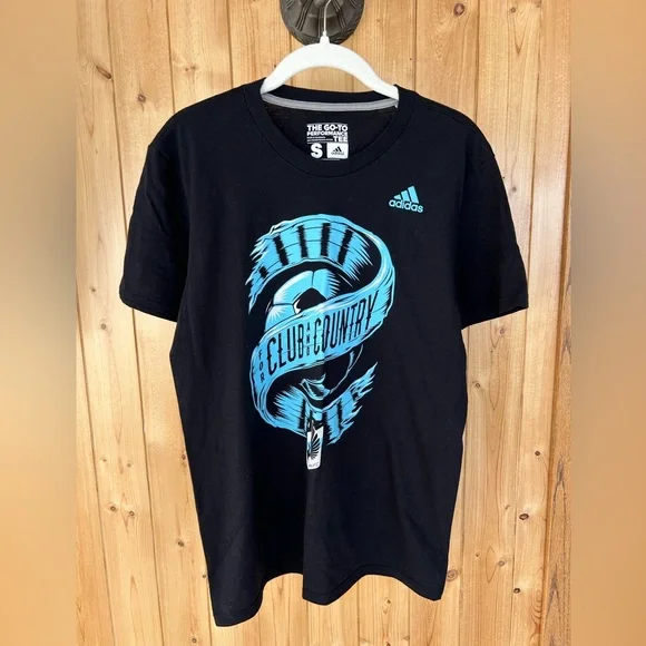 adidas Black Short Sleeve Tee with Light Blue Club Graphic - Picture 1 of 5